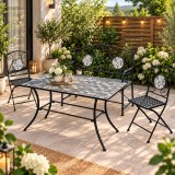 Set mobilier de gradina Gismo,4 piese,masa cu blat din mozaic ceramic cu aspect de piatra naturala,banca pentru 2 persoane si 2 scaune pliabile pen