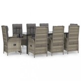 Set mobilier de gradina cu perne, 9 piese, negru/gri, poliratan