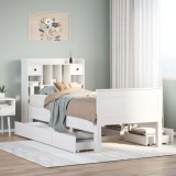 VidaXL Pat cu bibliotecă fără saltea, alb, 75x190 cm, lemn masiv pin 3308946