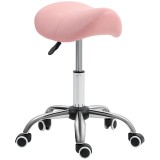 HOMCOM Taburet pe roți, scaun de lucru cu &icirc;nălțime reglabilă 49-61 cm și șa ergonomică, 52x53x49-61cm, roz | Aosom Romania