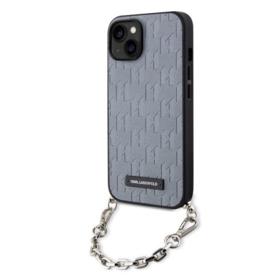 Husa pentru iPhone 15 / iPhone 14 / iPhone 13 - Karl Lagerfeld Saffiano Monogram Chain (KLHCP14SSACKLHPG) - Silver foto