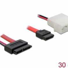 Cablu Slim SATA la SATA 7 pini + 2 pini alimentare M-T 30cm, Delock 84390
