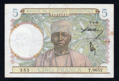 Africa Occidentala 5 Francs s9652 1942 foto