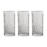 Set 3 pahare din sticla, 350 ml, Transparent cu model, 7x15.5 cm, ATU-086922