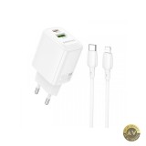 Incarcator Retea Cu Cablu Lightning Borofone BN29 Fuente 30W 3A 1 x USB-A - 1 x USB-C Alb