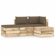 vidaXL Set mobilier gradina, 4 piese, cu perne, verde, lemn impregnat foto
