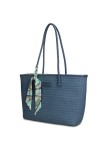 Pierre Cardin, Geanta shopper de piele ecologica cu accesoriu esarfa Emberly Pro, Albastru oceanic