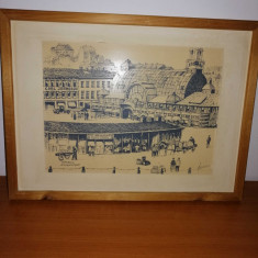 Tablou vintage Piata Goteborg Suedia art print ilustratie desen