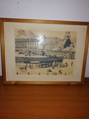 Tablou vintage Piata Goteborg Suedia art print ilustratie desen foto