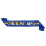Panglica pentru aniversare, flippy, model birthday king, tematica aniversare, 160x9.5 cm, albastru