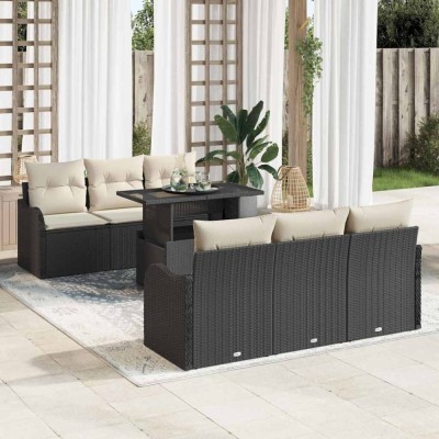 vidaXL Set de canapele pentru grădină 7 pcs Negru 100 x 55 x 73 cm 3357120 foto