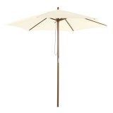 Outsunny Umbrelă Rotundă de Grădină din Bambus și Poliester 2.5x2.3m Crem/Alb | Aosom Romania