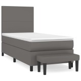 Cumpara ieftin Pat box spring cu saltea, gri, 80x200 cm, piele ecologica
