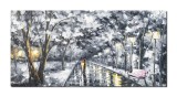Tablou pictat manual living, Romantic, stilizat, 120x60cm ulei pe panza in cutit efect 3D, gata de agatat pe perete