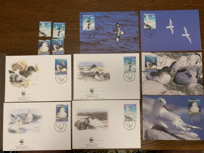 ross - pasari - serie 4 timbre MNH, 4 FDC, 4 maxime, fauna wwf foto