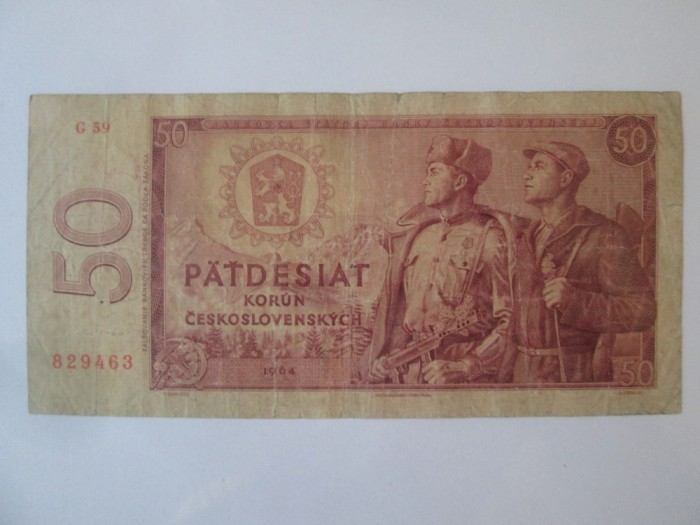 Rara! Cehoslovacia 50 Korun 1964,bancnota din imagini