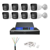 Sistem supraveghere video IP HiLook 8 camere 8MP 4K pentru casa,curte si spatii comerciale,Iluminare duala 30m,Microfon,Detectie inteligenta persoane