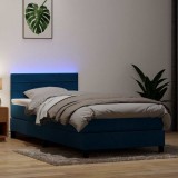 Cumpara ieftin Pat box spring cu saltea, albastru &icirc;nchis, 100x210 cm, catifea