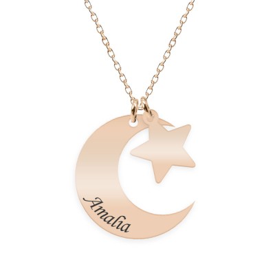 Stella - Colier din argint 925 palcat cu aur Roz personalizat - Semiluna si Stea foto