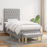 Cumpara ieftin Pat box spring cu saltea, gri deschis, 90x190 cm, textil