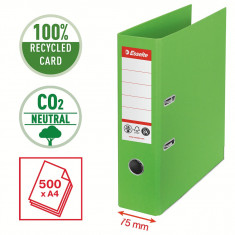 Biblioraft Esselte No.1 Power Recycled, Carton Cu Amprenta Co2 Neutra, A4, 75 Mm, Verde foto
