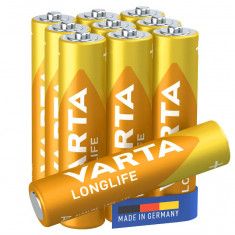 Set 10 Baterii Varta alcaline AAA (LR03) cu durata lunga de viata, 1.5 V - NOU