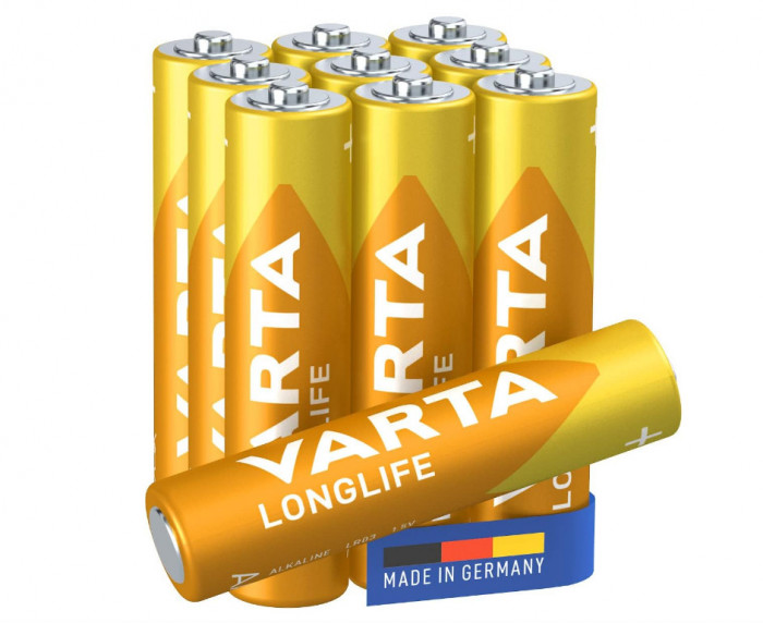 Set 10 Baterii Varta alcaline AAA (LR03) cu durata lunga de viata, 1.5 V - NOU