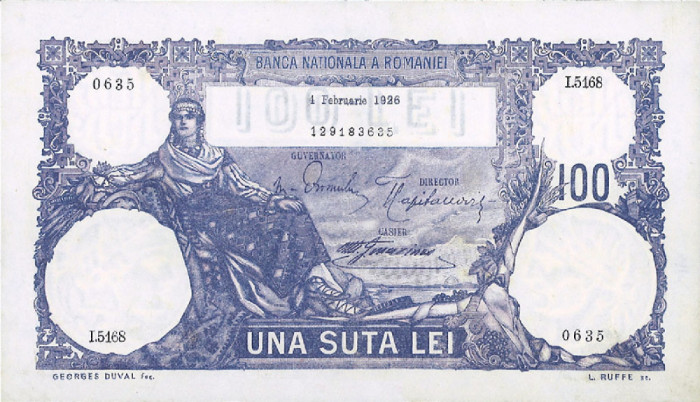 REPRODUCERE bancnota 100 lei 1 februariei 1926 Romania