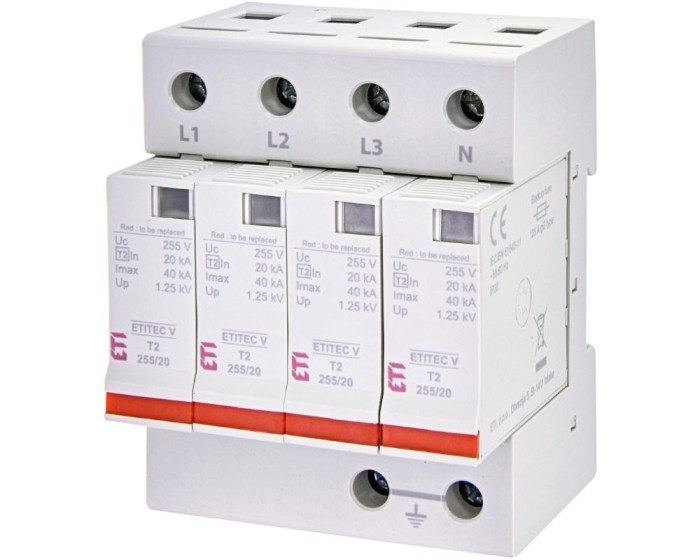 Descarcator T2 4P 255V 20kA 4+0 fara semnalizare Eti 002442956