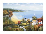 Cumpara ieftin Tablou peisaj la malul marii pictat manual, Priveliste de vis, 100x70cm ulei pe panza in cutit efect 3D, Spectaculos
