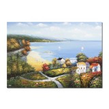 Tablou peisaj la malul marii pictat manual, Priveliste de vis, 100x70cm ulei pe panza in cutit efect 3D, Spectaculos