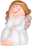 Figurina decorativa inger sezand pentru Craciun, alb-auriu, 11 cm