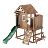 Spatiu joaca multifunctional, Casuta cu topogan si scara, max 150 kg, Lemn cedar, 2320x3100x2690 mm, Oem