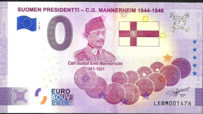 !!! 0 EURO SOUVENIR - FINLANDA , PRESEDINTELE C.G. MANNERHEIM - 2021.6 - UNC foto