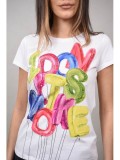 Cumpara ieftin Tricou Dama Monte Cervino Guarene Alb Multicolor, Imprimeu Litere, Bumbac 95%, Elastan 5%, Marime S-M (XS-S)