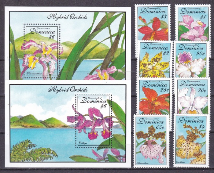 Dominica 1994 flori, orhidee MI 1814-1821 + 2 bl. 258, 259 MNH