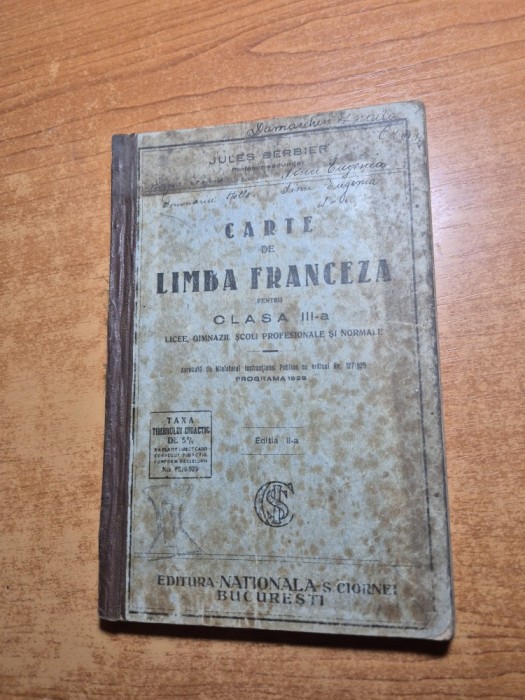 manual de limba franceza - pentru clasa a 3-a - din anul 1929