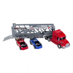 Set de 3 masinute de jucarie, model camion transporter si 2 masini sport, scara 1:24, multicolor foto