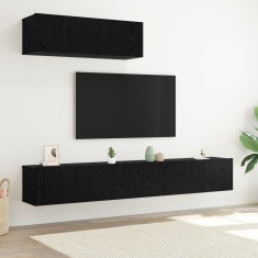 vidaXL Set dulap TV cu 3 piese montat pe perete din stejar negru, lemn prelucrat