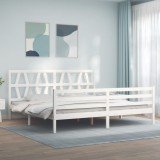 Cumpara ieftin Cadru pat cu tăblie 200x200 cm, alb, lemn masiv