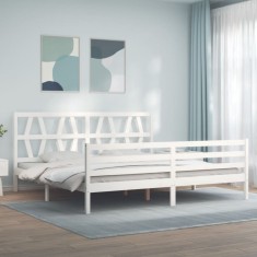 vidaXL Cadru pat cu tăblie 200x200 cm, alb, lemn masiv 3194397