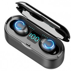 Casti wireless NYTRO F9, Bluetooth 5.0, Touch Control, Powerbank cu Afisaj, Bass, Black foto