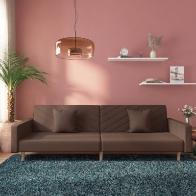 Canapea extensibila cu 2 locuri, 2 perne, gri taupe, textil GartenMobel Dekor foto