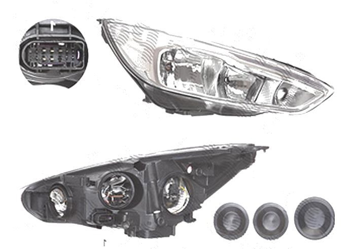 Far Ford Focus 3, 10.2014-, fata, Dreapta, cu LED daytime running light; H1+H7+LED+PY21W; electric; silver; cu motor;