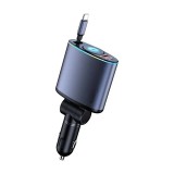 Incarcator auto Fast Charge retractabil ZYTEQ&reg;️, unghi ajustabil, afisaj digital, cablu retractabil Type C, 2 porturi USB si USB-C, gri