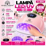 Lampa LED/UV G-2 pentru manichiura, Global Fashion, 66W, display, uscare 10s-99s, culoare roz