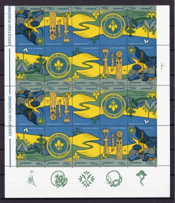 ✅RO 1997 ,LP 1442 b ,&amp;quot; Cercetasii Romaniei &amp;quot;, bloc de 4 serii , cate doua perechi tete-beche , viniete tip II , MNH foto