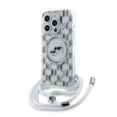 Husa pentru iPhone 15 Pro Max - Karl Lagerfeld IML Crossbody MagSafe (KLHMP15XHCKCKLCT) - Clear Monogram Karl&amp;Choupette Head