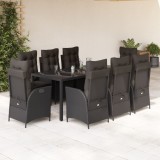 vidaXL Set mobilier de grădină cu perne, 9 piese, negru, poliratan 3213075