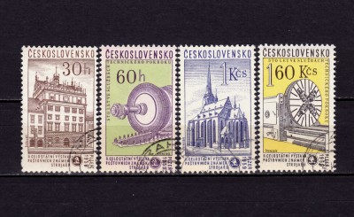 ✅(S20) Cehoslovacia 1959 &amp;quot; 100 de ani uzinele Skoda &amp;quot;, serie completa , Mi.1133/1136 stampilata foto